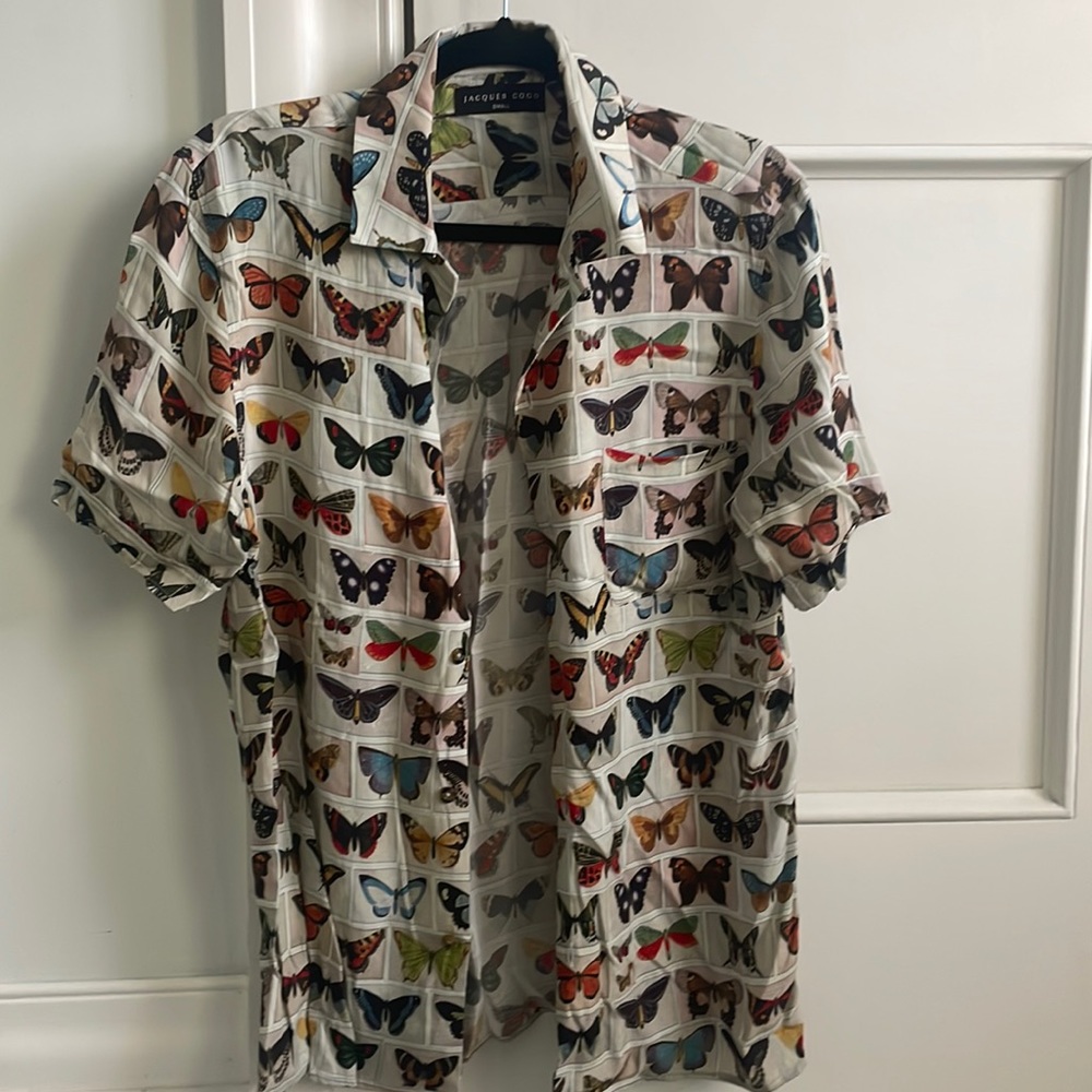 Butterfly print button down
